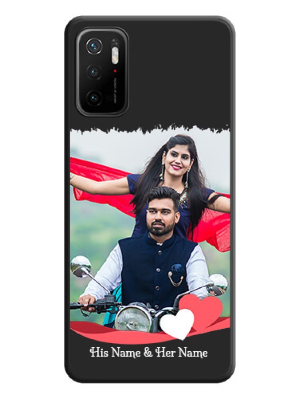 Custom Pin Color Love Shaped Ribbon Design with Text on Space Black Custom Soft Matte Phone Back Cover - Poco M3 Pro