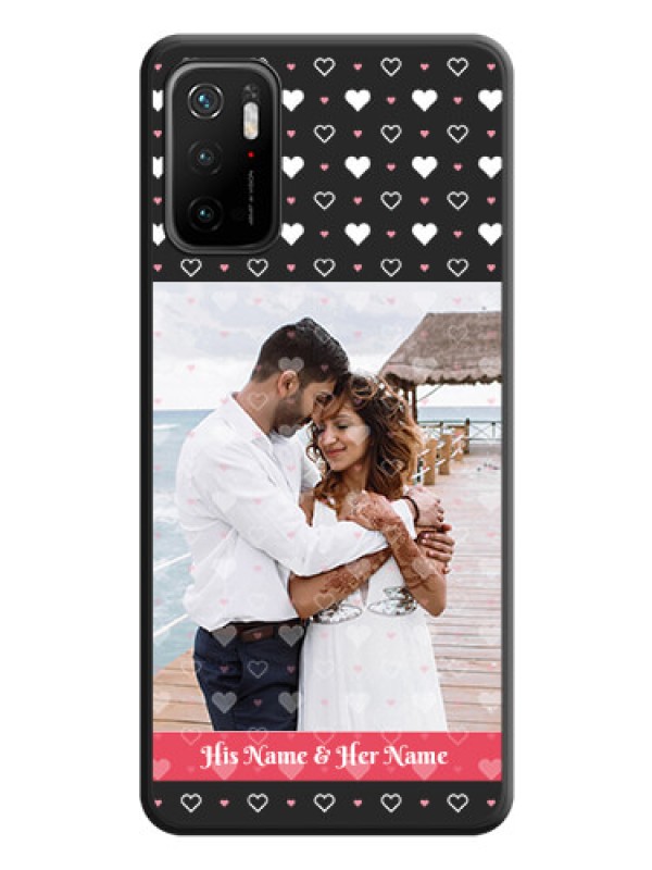 Custom White Color Love Symbols with Text Design on Photo on Space Black Soft Matte Phone Cover - Poco M3 Pro
