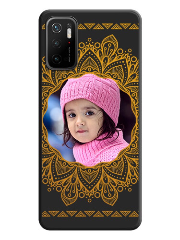 Custom Round Image with Floral Design on Photo on Space Black Soft Matte Mobile Cover - Poco M3 Pro
