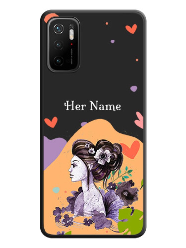 Custom Namecase For Her With Fancy Lady Image On Space Black Personalized Soft Matte Phone Covers -Poco M3 Pro