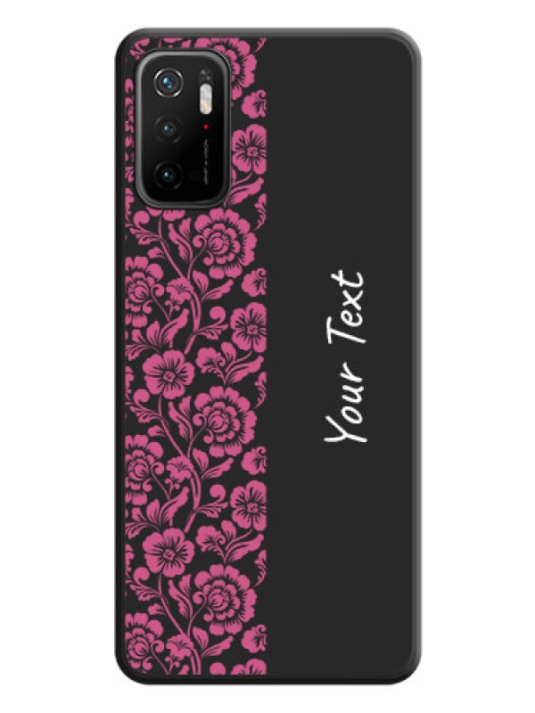 Custom Pink Floral Pattern Design With Custom Text On Space Black Personalized Soft Matte Phone Covers -Poco M3 Pro