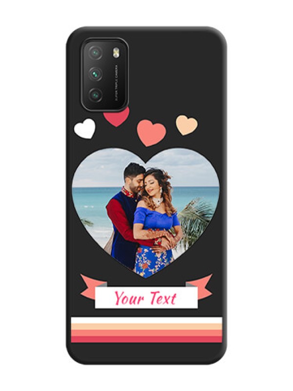 Custom Love Shaped Photo with Colorful Stripes on Personalised Space Black Soft Matte Cases - Poco M3