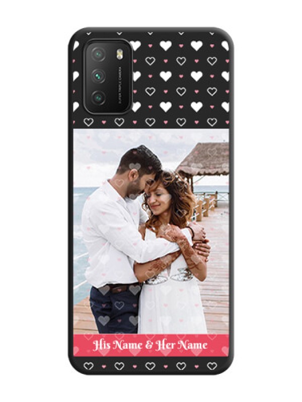 Custom White Color Love Symbols with Text Design on Photo on Space Black Soft Matte Phone Cover - Poco M3