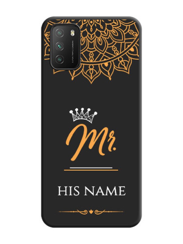 Custom Mr Name with Floral Design  on Personalised Space Black Soft Matte Cases - Poco M3