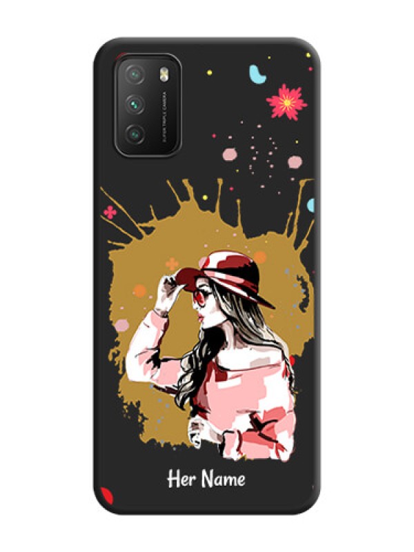 Custom Mordern Lady With Color Splash Background With Custom Text On Space Black Personalized Soft Matte Phone Covers -Poco M3
