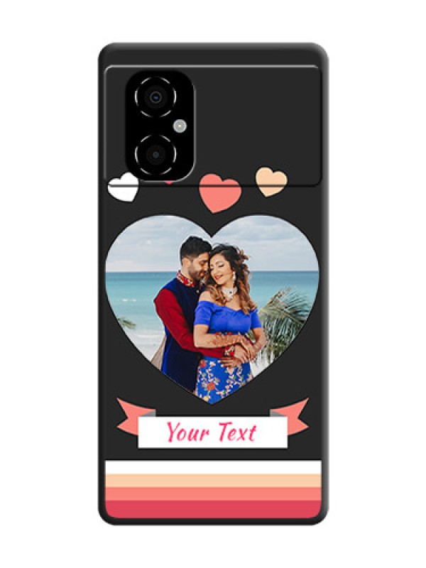 Custom Love Shaped Photo with Colorful Stripes on Personalised Space Black Soft Matte Cases - Poco M4 5G