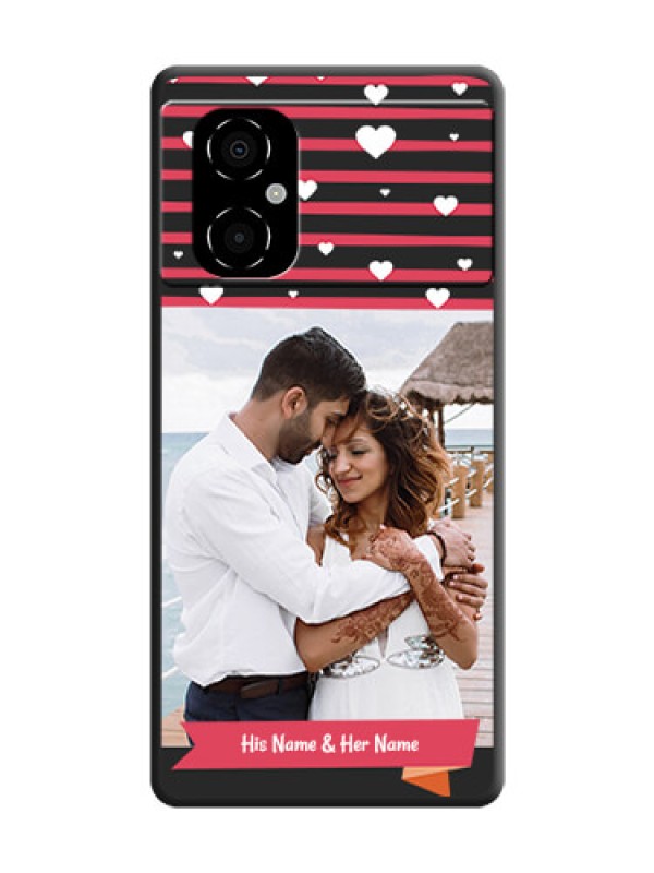 Custom White Color Love Symbols with Pink Lines Pattern on Space Black Custom Soft Matte Phone Cases - Poco M4 5G