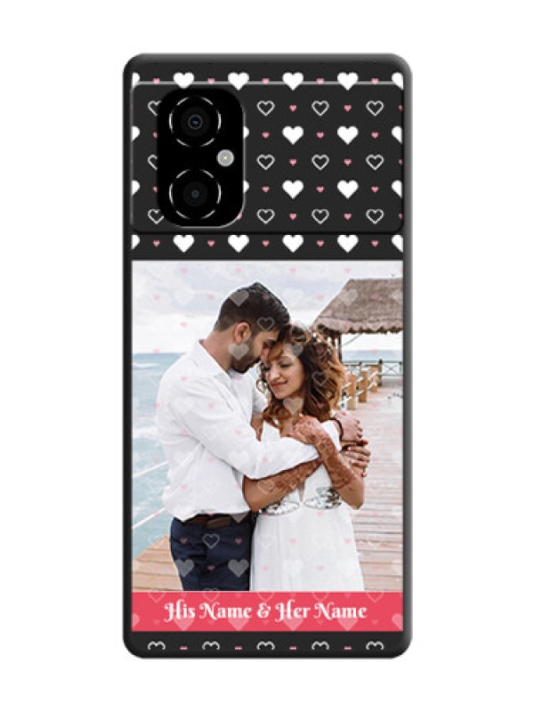 Custom White Color Love Symbols with Text Design on Photo on Space Black Soft Matte Phone Cover - Poco M4 5G