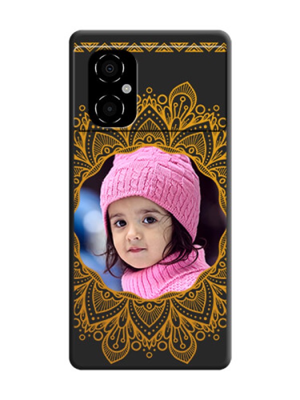 Custom Round Image with Floral Design on Photo on Space Black Soft Matte Mobile Cover - Poco M4 5G