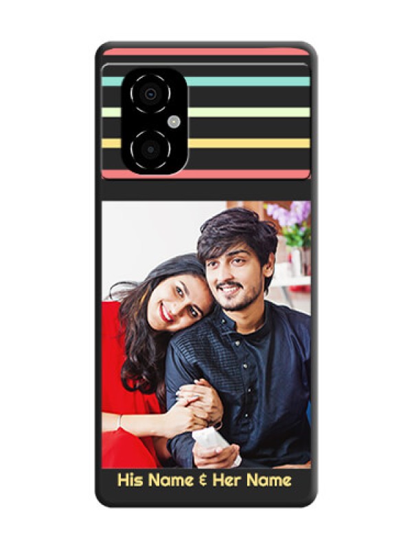 Custom Color Stripes with Photo and Text on Photo on Space Black Soft Matte Mobile Case - Poco M4 5G