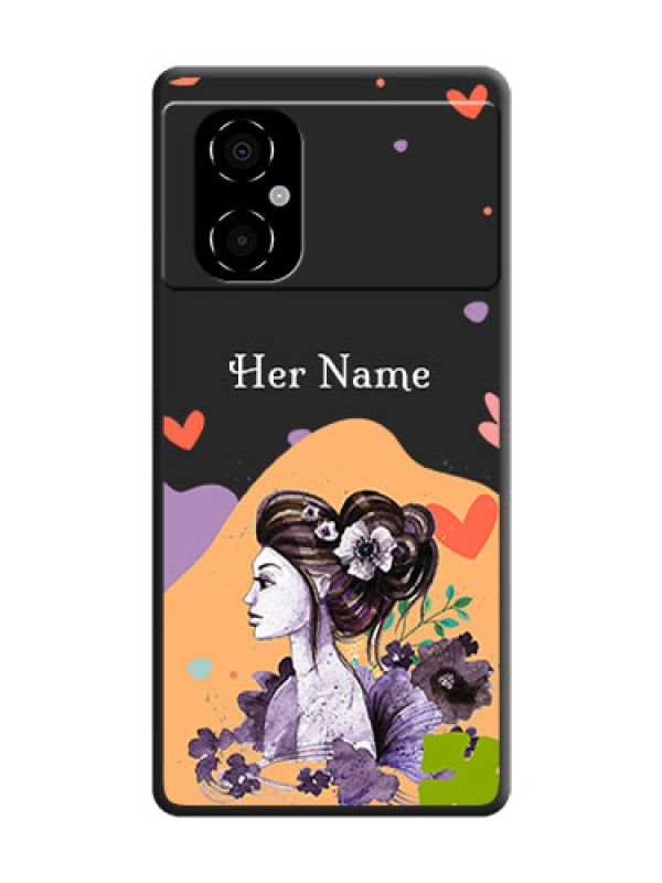 Custom Namecase For Her With Fancy Lady Image On Space Black Personalized Soft Matte Phone Covers -Poco M4 5G