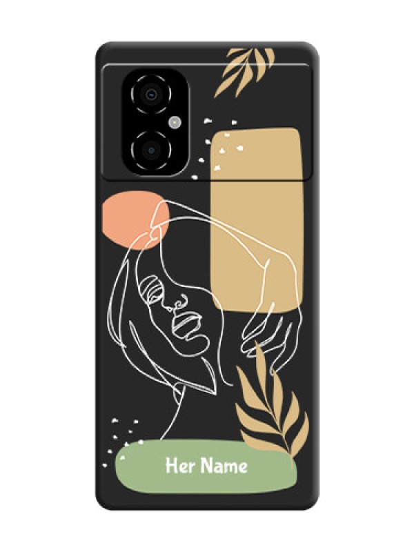 Custom Custom Text With Line Art Of Women & Leaves Design On Space Black Personalized Soft Matte Phone Covers -Poco M4 5G