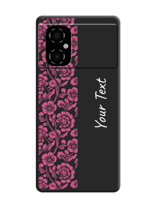 Custom Pink Floral Pattern Design With Custom Text On Space Black Personalized Soft Matte Phone Covers -Poco M4 5G