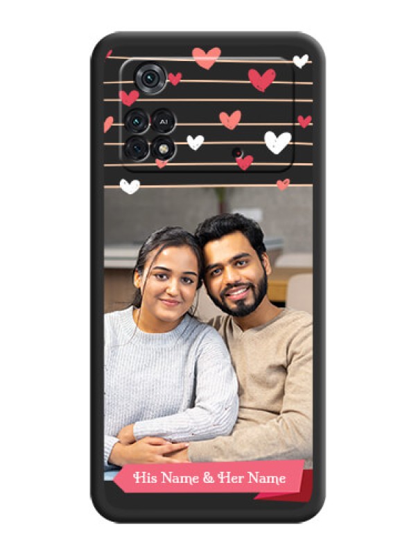 Custom Love Pattern with Name on Pink Ribbon  on Photo on Space Black Soft Matte Back Cover - Poco M4 Pro 4G
