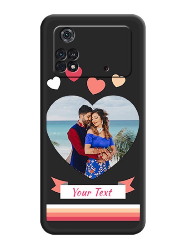 Custom Love Shaped Photo with Colorful Stripes on Personalised Space Black Soft Matte Cases - Poco M4 Pro 4G
