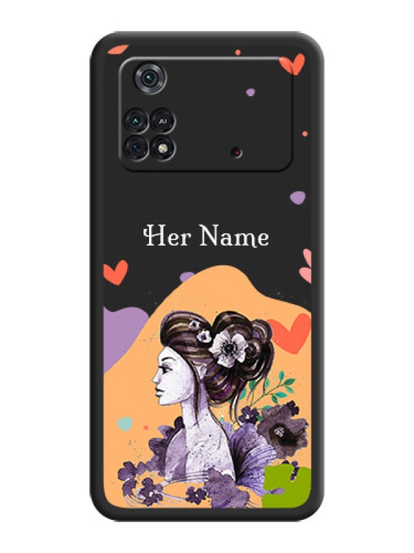 Custom Namecase For Her With Fancy Lady Image On Space Black Personalized Soft Matte Phone Covers -Poco M4 Pro 4G