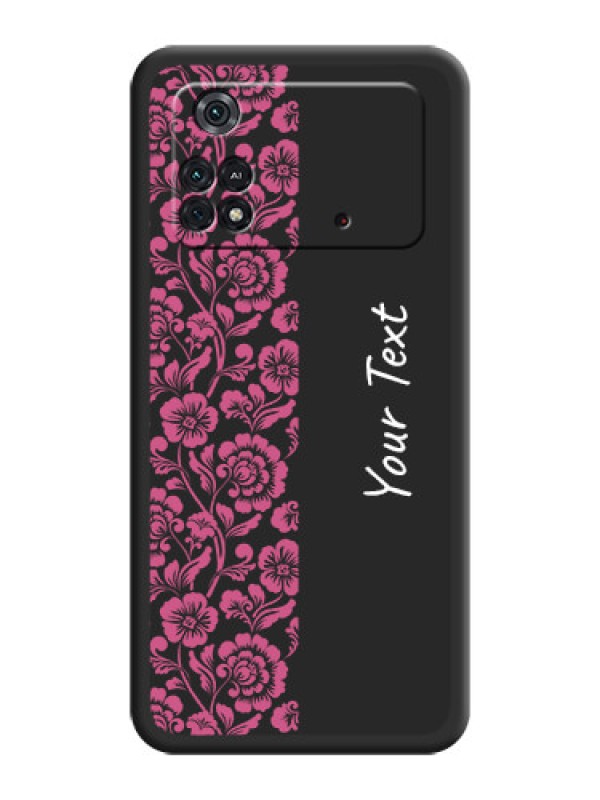 Custom Pink Floral Pattern Design With Custom Text On Space Black Personalized Soft Matte Phone Covers -Poco M4 Pro 4G