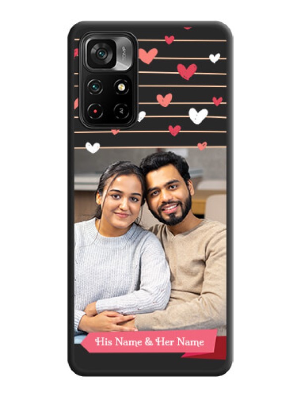Custom Love Pattern with Name on Pink Ribbon  on Photo on Space Black Soft Matte Back Cover - Poco M4 Pro 5G