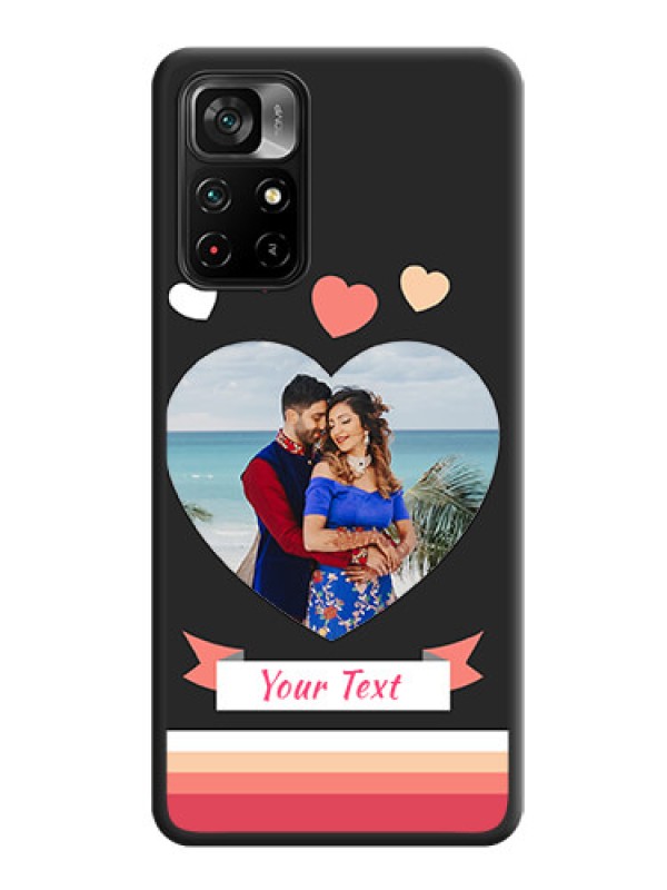 Custom Love Shaped Photo with Colorful Stripes on Personalised Space Black Soft Matte Cases - Poco M4 Pro 5G