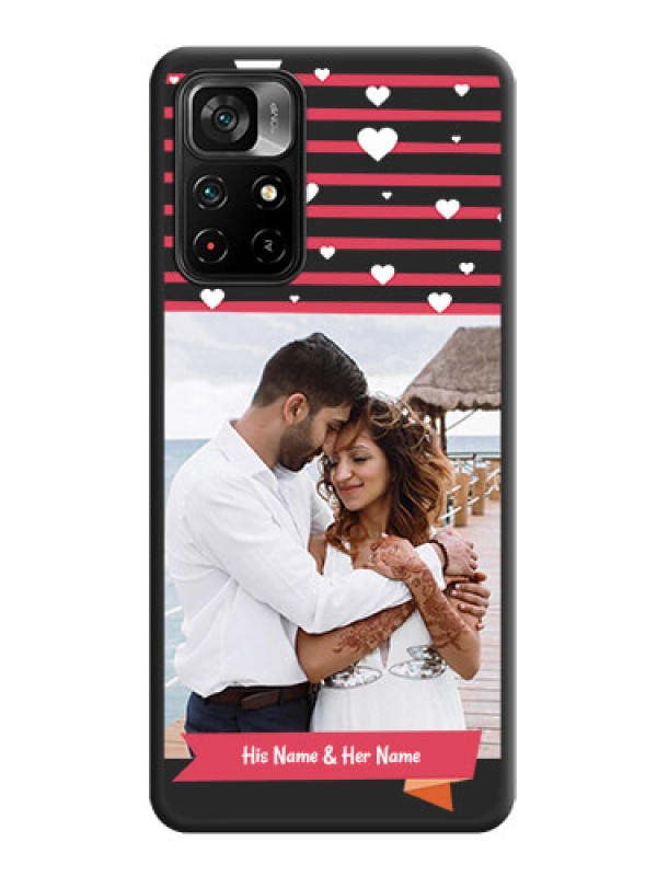 Custom White Color Love Symbols with Pink Lines Pattern on Space Black Custom Soft Matte Phone Cases - Poco M4 Pro 5G