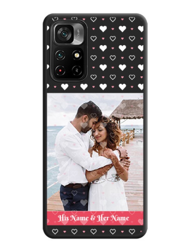 Custom White Color Love Symbols with Text Design on Photo on Space Black Soft Matte Phone Cover - Poco M4 Pro 5G