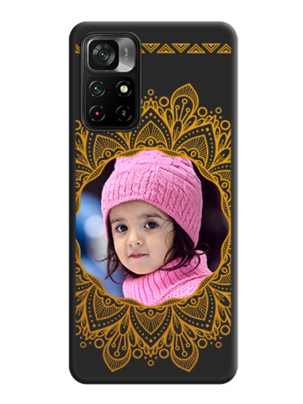 Custom Round Image with Floral Design on Photo on Space Black Soft Matte Mobile Cover - Poco M4 Pro 5G