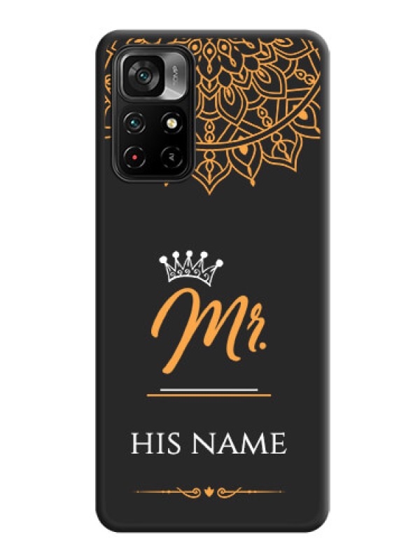 Custom Mr Name with Floral Design  on Personalised Space Black Soft Matte Cases - Poco M4 Pro 5G