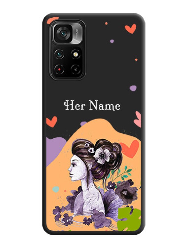 Custom Namecase For Her With Fancy Lady Image On Space Black Personalized Soft Matte Phone Covers -Poco M4 Pro 5G