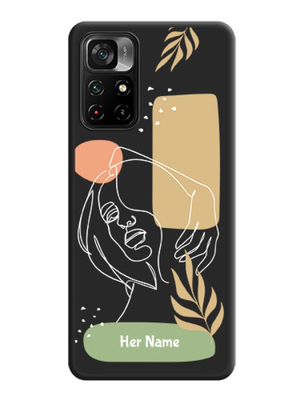 Custom Custom Text With Line Art Of Women & Leaves Design On Space Black Personalized Soft Matte Phone Covers -Poco M4 Pro 5G