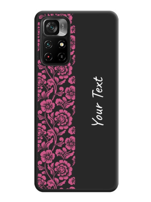 Custom Pink Floral Pattern Design With Custom Text On Space Black Personalized Soft Matte Phone Covers -Poco M4 Pro 5G