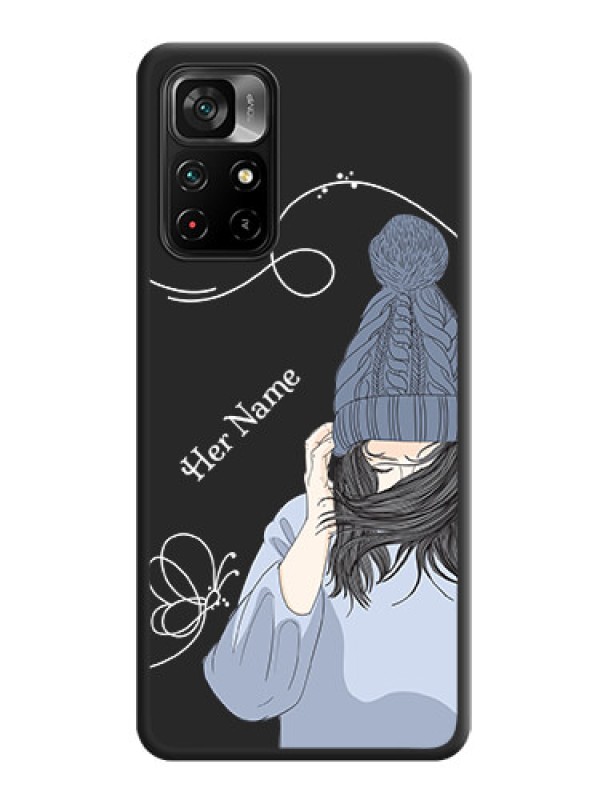 Custom Girl With Blue Winter Outfiit Custom Text Design On Space Black Personalized Soft Matte Phone Covers -Poco M4 Pro 5G
