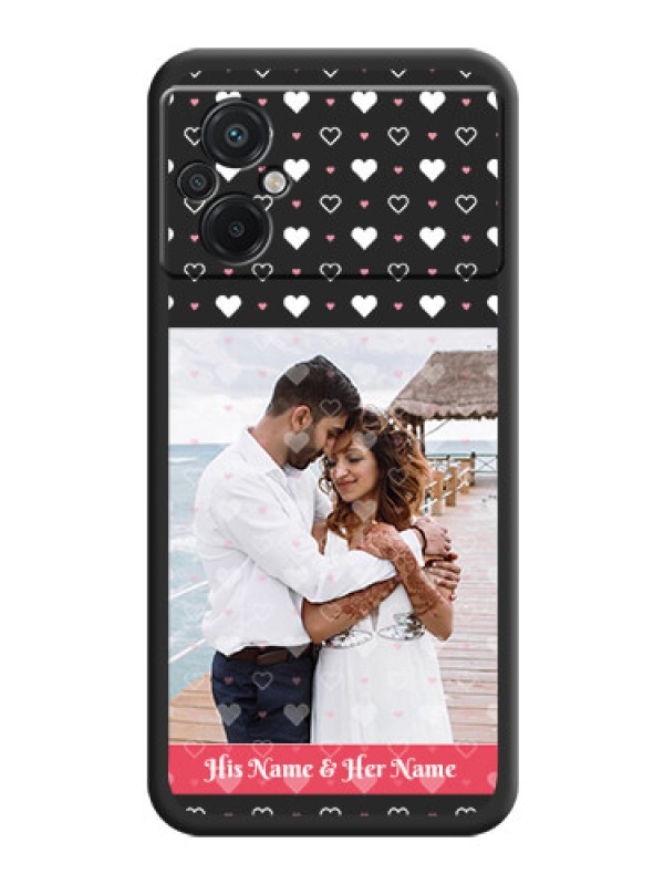 Custom White Color Love Symbols with Text Design on Photo on Space Black Soft Matte Phone Cover - Poco M5