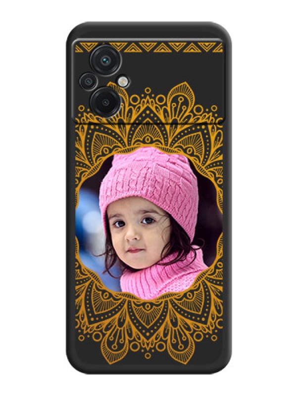 Custom Round Image with Floral Design on Photo on Space Black Soft Matte Mobile Cover - Poco M5