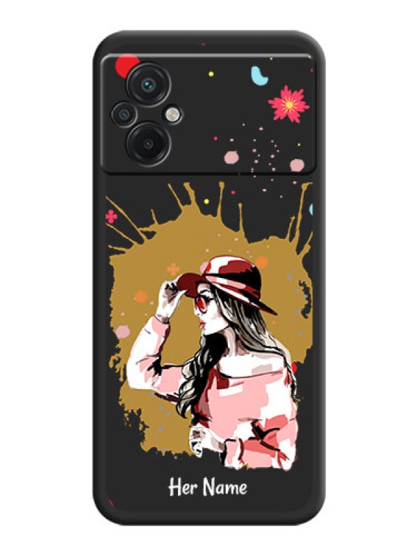 Custom Mordern Lady With Color Splash Background With Custom Text On Space Black Personalized Soft Matte Phone Covers -Poco M5