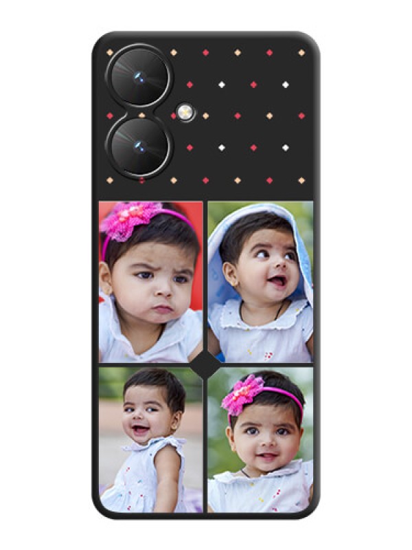 Custom Multicolor Dotted Pattern with 4 Image Holder On Space Black Custom Soft Matte Mobile Back Cover - Poco M6 5G