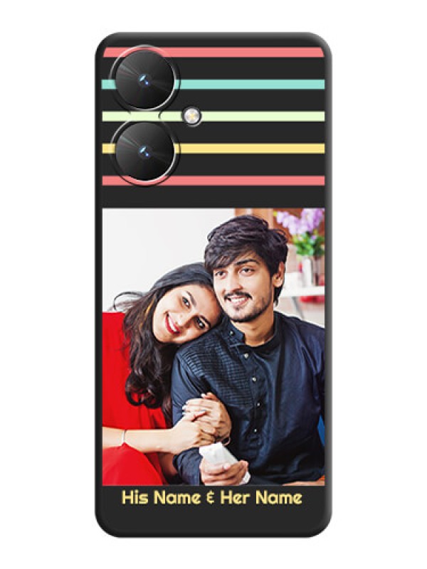 Custom Color Stripes with Photo and Text on Photo  On Space Black Custom Soft Matte Mobile Back Cover - Poco M6 5G