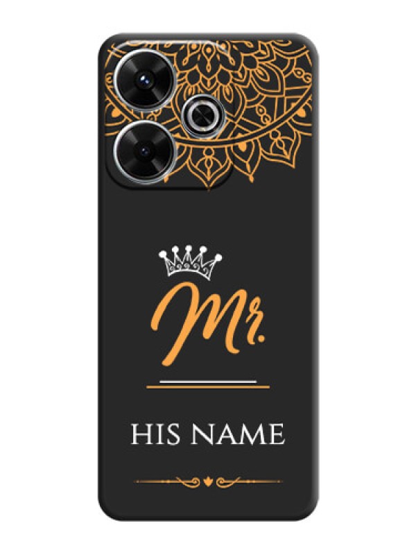 Custom Mr Name with Floral Design On Space Black Custom Soft Matte Mobile Back Cover - Poco M6 Plus 5G