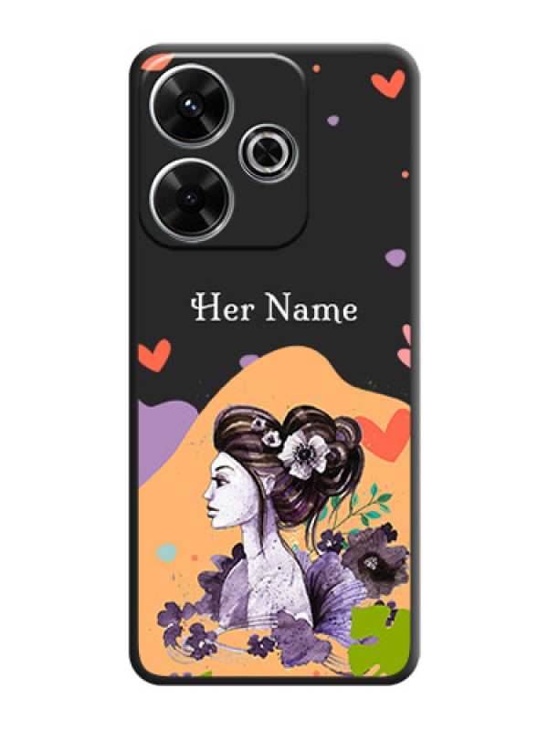 Custom Namecase For Her With Fancy Lady Image On Space Black Custom Soft Matte Mobile Back Cover - Poco M6 Plus 5G