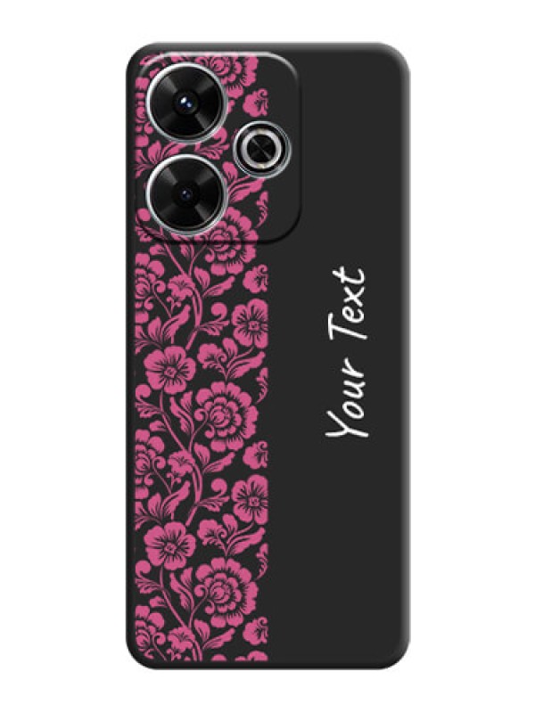 Custom Pink Floral Pattern Design With Custom Text On Space Black Custom Soft Matte Mobile Back Cover - Poco M6 Plus 5G