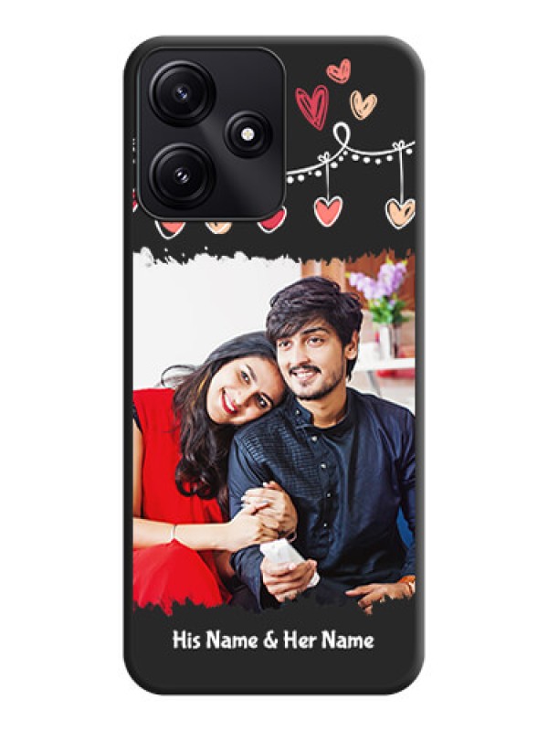 Custom Pink Love Hangings with Name on Space Black Custom Soft Matte Phone Cases - Poco M6 Pro 5G