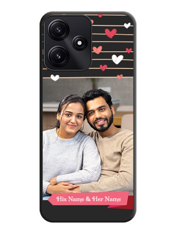Custom Love Pattern with Name on Pink Ribbon - Photo on Space Black Soft Matte Back Cover - Poco M6 Pro 5G