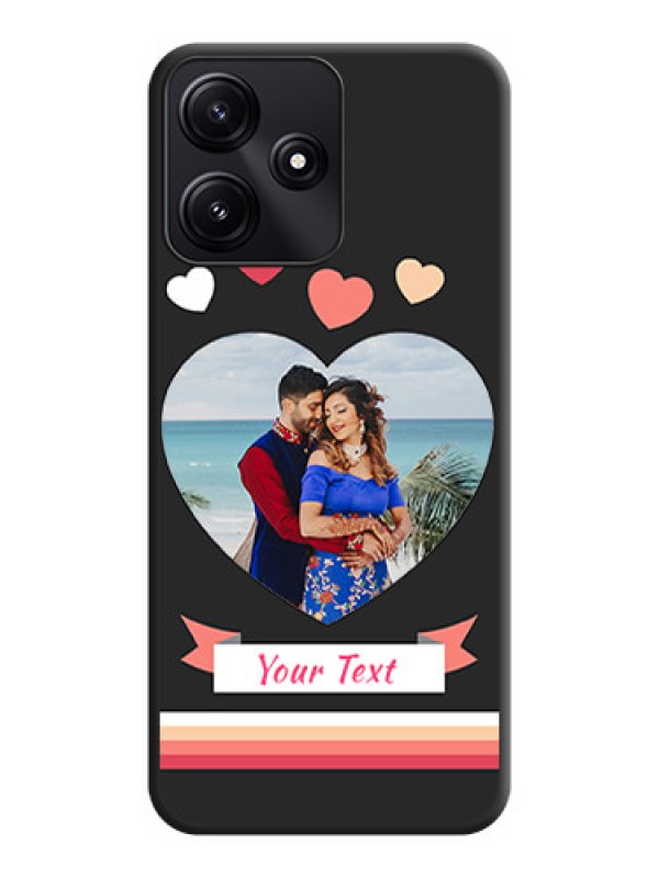 Custom Love Shaped Photo with Colorful Stripes on Personalised Space Black Soft Matte Cases - Poco M6 Pro 5G