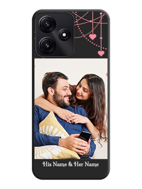 Custom Pink Love Hangings with Text on Space Black Custom Soft Matte Back Cover - Poco M6 Pro 5G