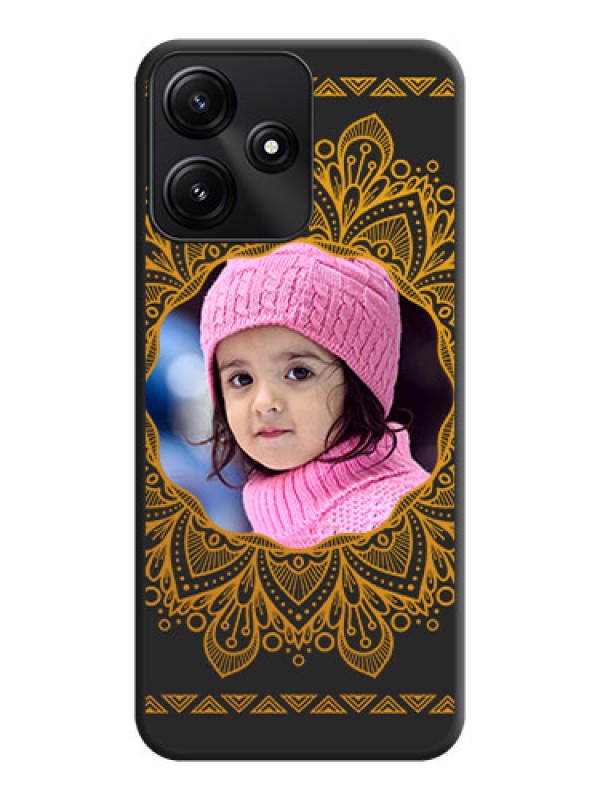 Custom Round Image with Floral Design - Photo on Space Black Soft Matte Mobile Cover - Poco M6 Pro 5G