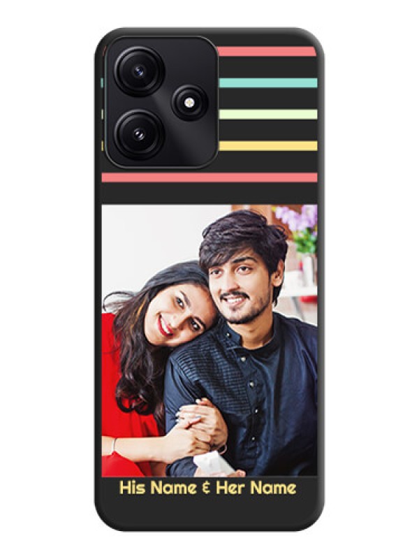 Custom Color Stripes with Photo and Text - Photo on Space Black Soft Matte Mobile Case - Poco M6 Pro 5G