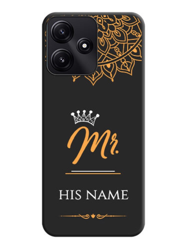 Custom Mr Name with Floral Design on Personalised Space Black Soft Matte Cases - Poco M6 Pro 5G