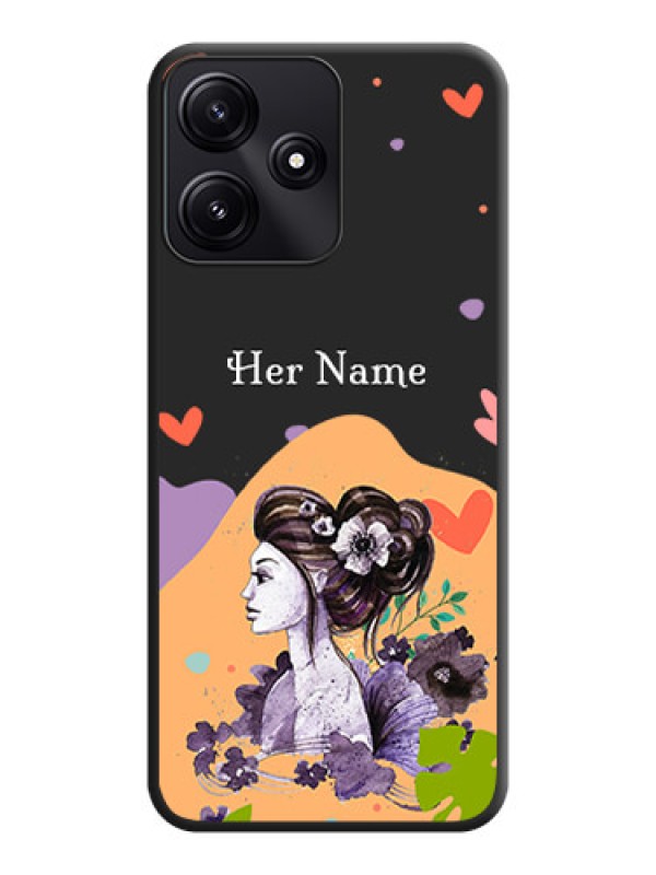 Custom Namecase For Her With Fancy Lady Image On Space Black Personalized Soft Matte Phone Covers - Poco M6 Pro 5G