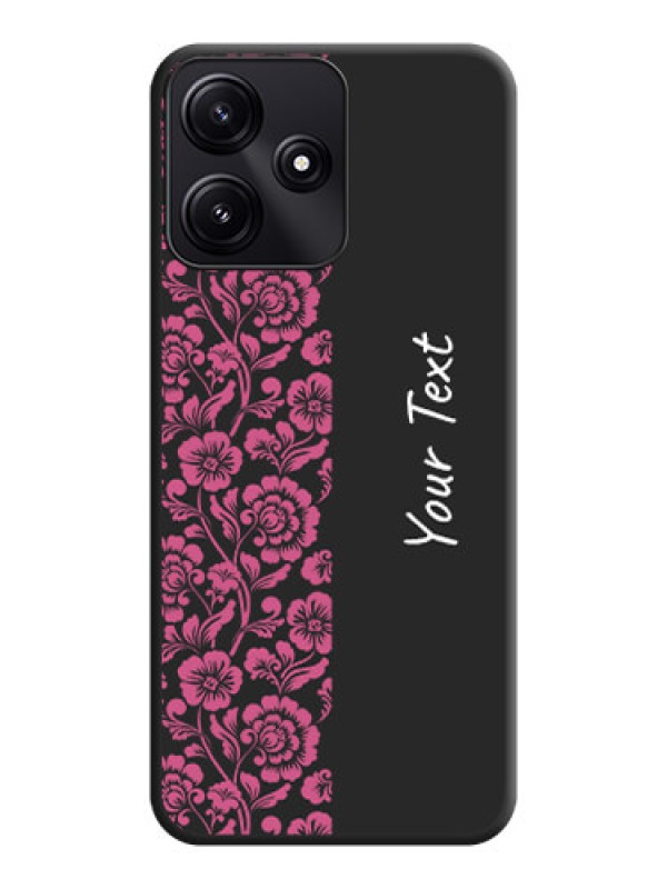 Custom Pink Floral Pattern Design With Custom Text On Space Black Personalized Soft Matte Phone Covers - Poco M6 Pro 5G