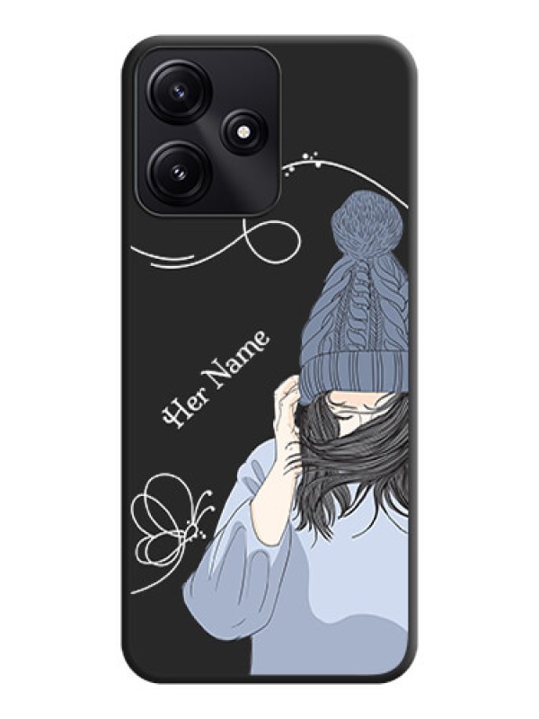 Custom Girl With Blue Winter Outfiit Custom Text Design On Space Black Personalized Soft Matte Phone Covers - Poco M6 Pro 5G