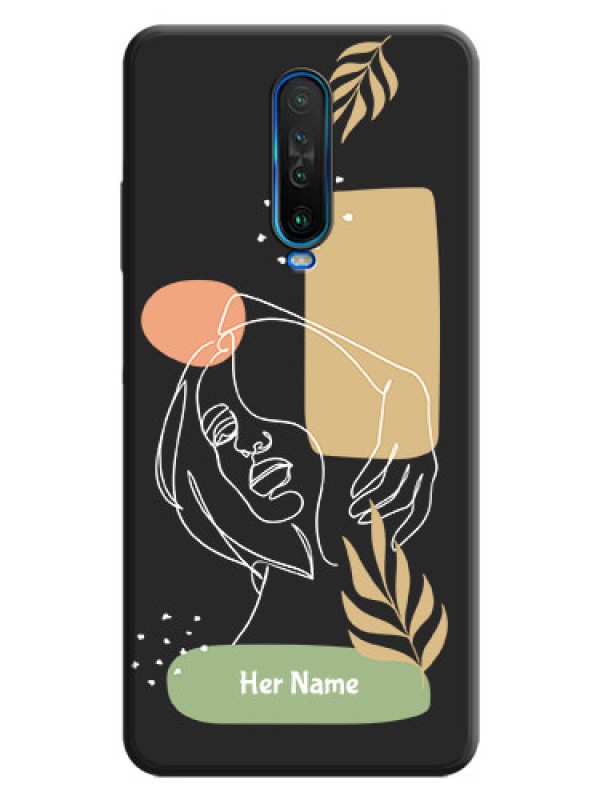 Custom Custom Text With Line Art Of Women & Leaves Design On Space Black Personalized Soft Matte Phone Covers -Poco X2